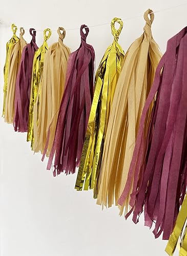 Miniatura 3 de Kit de guirnalda de borlas de tejido de papel kraft color burdeos dorado para fiestas, telón de fondo para bodas, fiestas, despedidas de soltera,