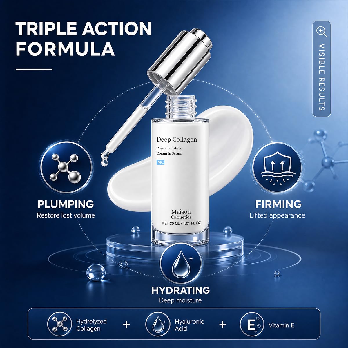 Maison Cosmetics Deep Collagen Volufiline Korean Skin Care Collagen Serum With Hydrolyzed Collagen, Korean Moisturizer for Mature Skin (1.01 fl oz/30ml)