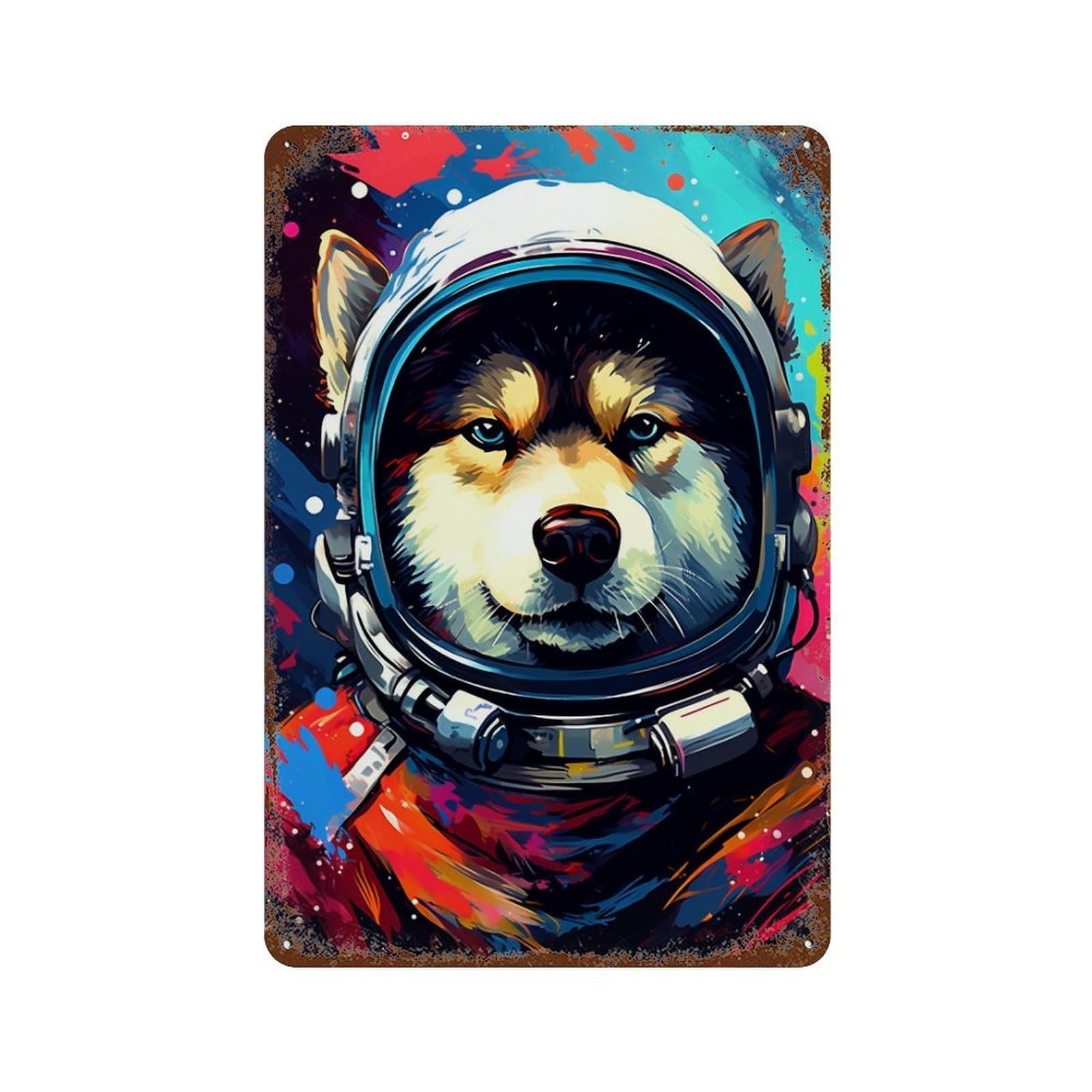 Space Dog Explorer-121 11.8"x7.9" Rustic Tin Plaque, Novelty Wall Decor for Bistro, Counter And Cafe Decor