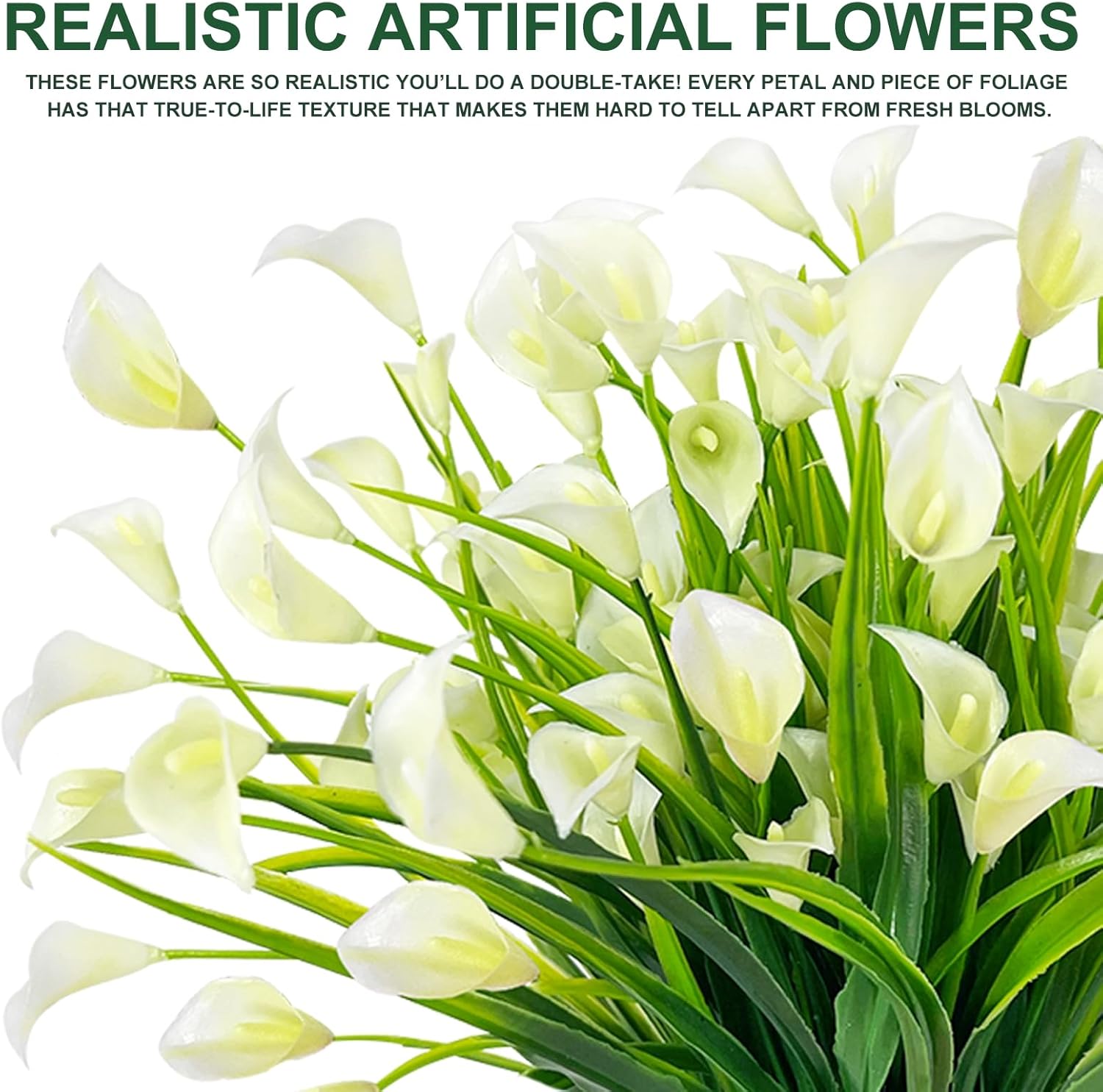 TURNMEON 20 Bundles Calla Lily (400 Heads) Artificial Flowers for Outdoors, Fake Plants UV Resistant Faux Plastic Fake Flowers for Indoor Planter Home Porch Yard Spring Summer Cemetery Decor(White)