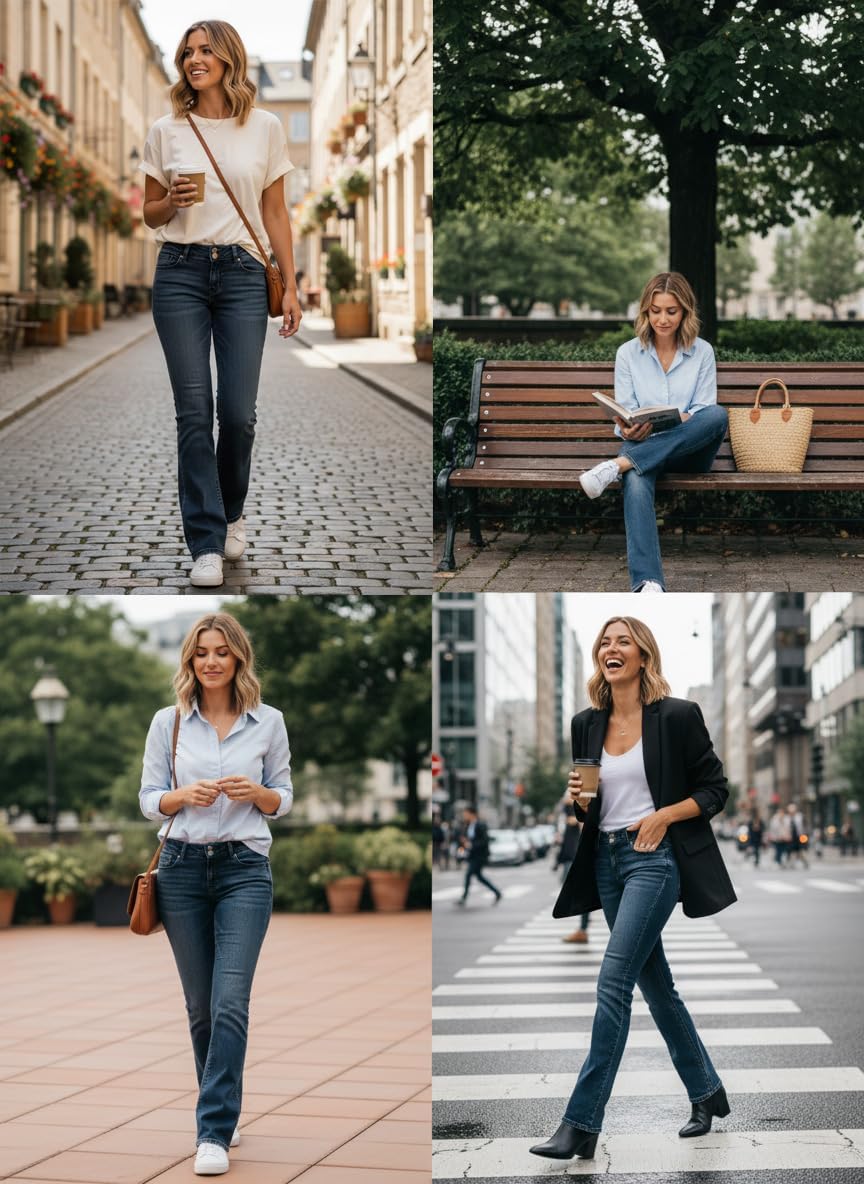 Women's Stretch Low Rise Double Button Elastic Skinny Vintage Flare Jeans - Image 4