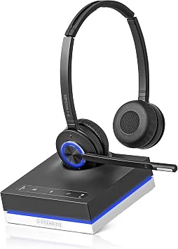Leitner LH675 3-in-1 Wireless Office Headset with Mic Wireless DECT Headset for Office Phone, Computer and Cell Phone Dual-Ear