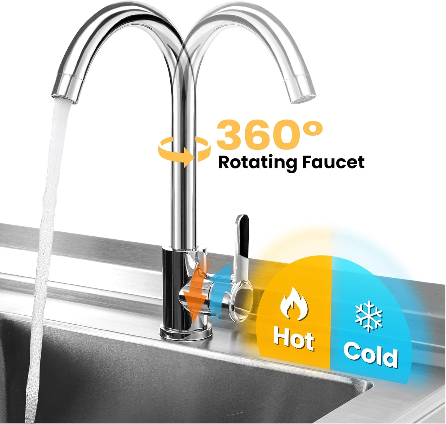 Stainless Steel Utility Sink, 22'' Free Standing Single Bowl Kitchen Sink with Cold and Hot Water Pipe, Indoor and Outdoor for Laundry Room Farmhouse Kitchen(22 inch)