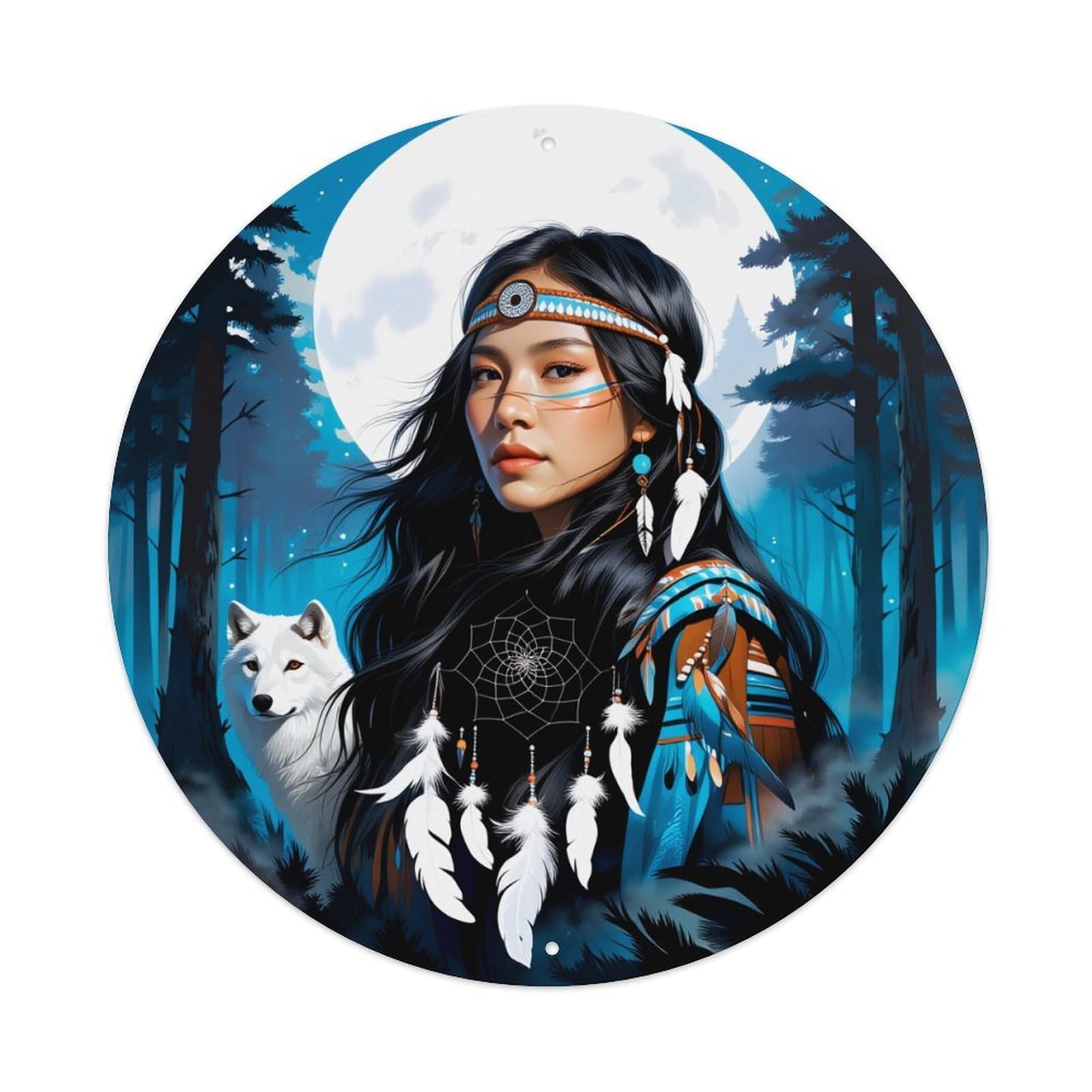 Jdfenggu Vintage Moonlight Forest Wolf Woman Dreamcatcher Retro Metal Tin Sign, Metal Poster For Bar, Home, Man Cave, Kitchen, Laundry Room Art Decor 8X8 Inch