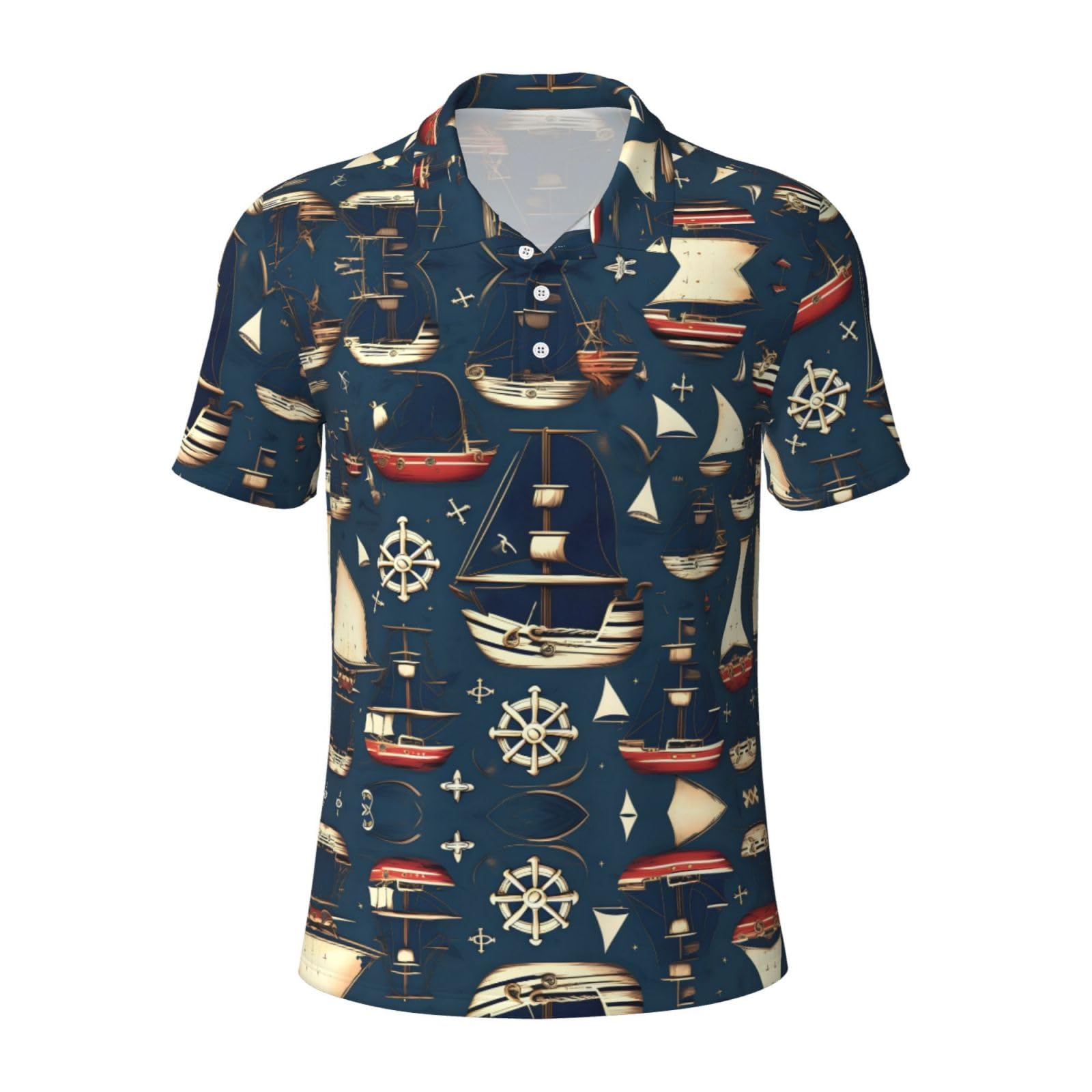 Jiuty Men's Black Nautical Sailing Pirate Theme Polo Shirts Short Sleeve Golf Shirt For Weekend Getaways, Beach Trips
