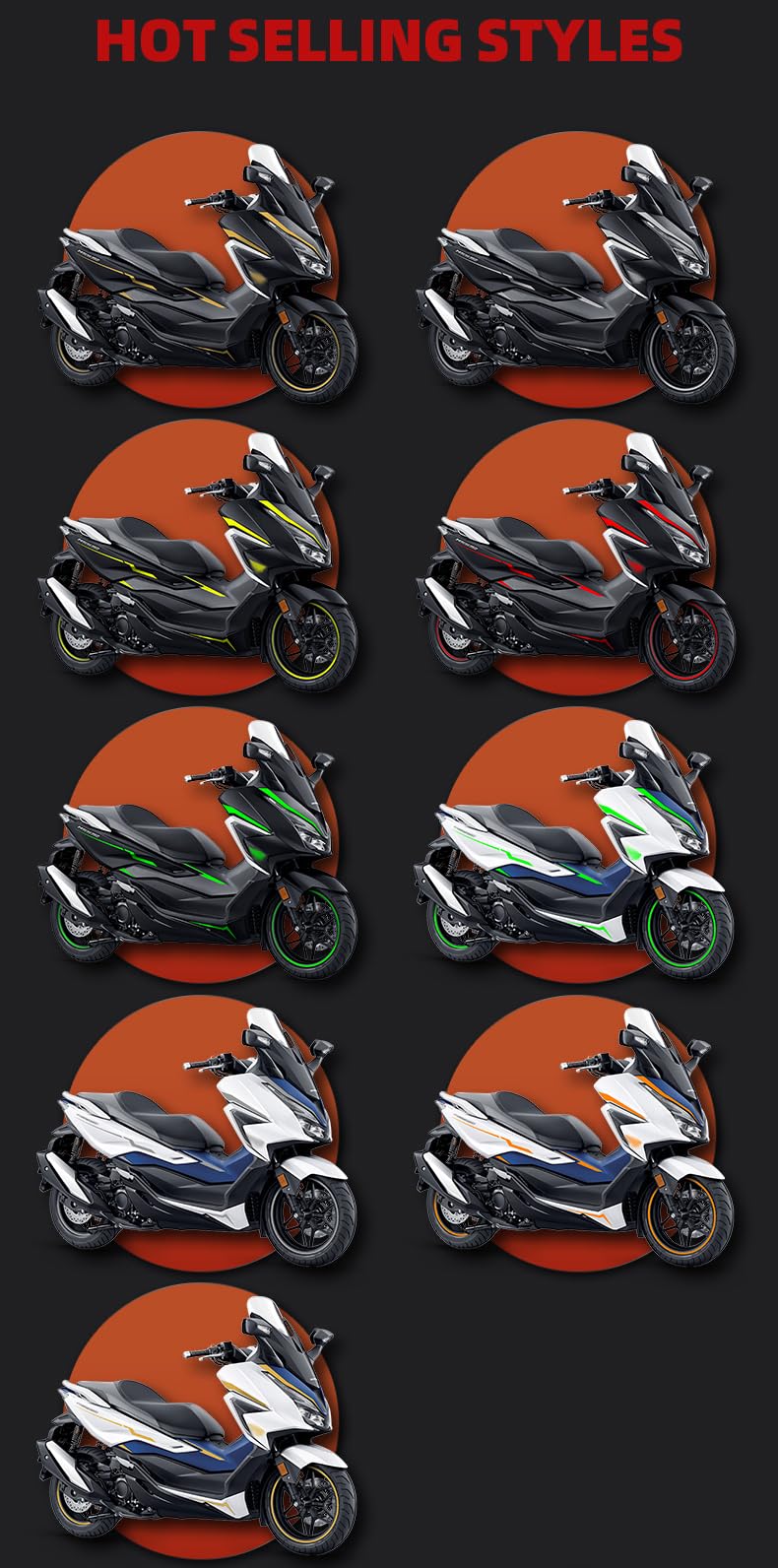 Pour Honda Forza 350 | Kits d'autocollants de protection d'impression de motif de ligne, décalcomanies de carénage et de peinture, résistants aux UV, découpés avec précision (noir voiture rouge)