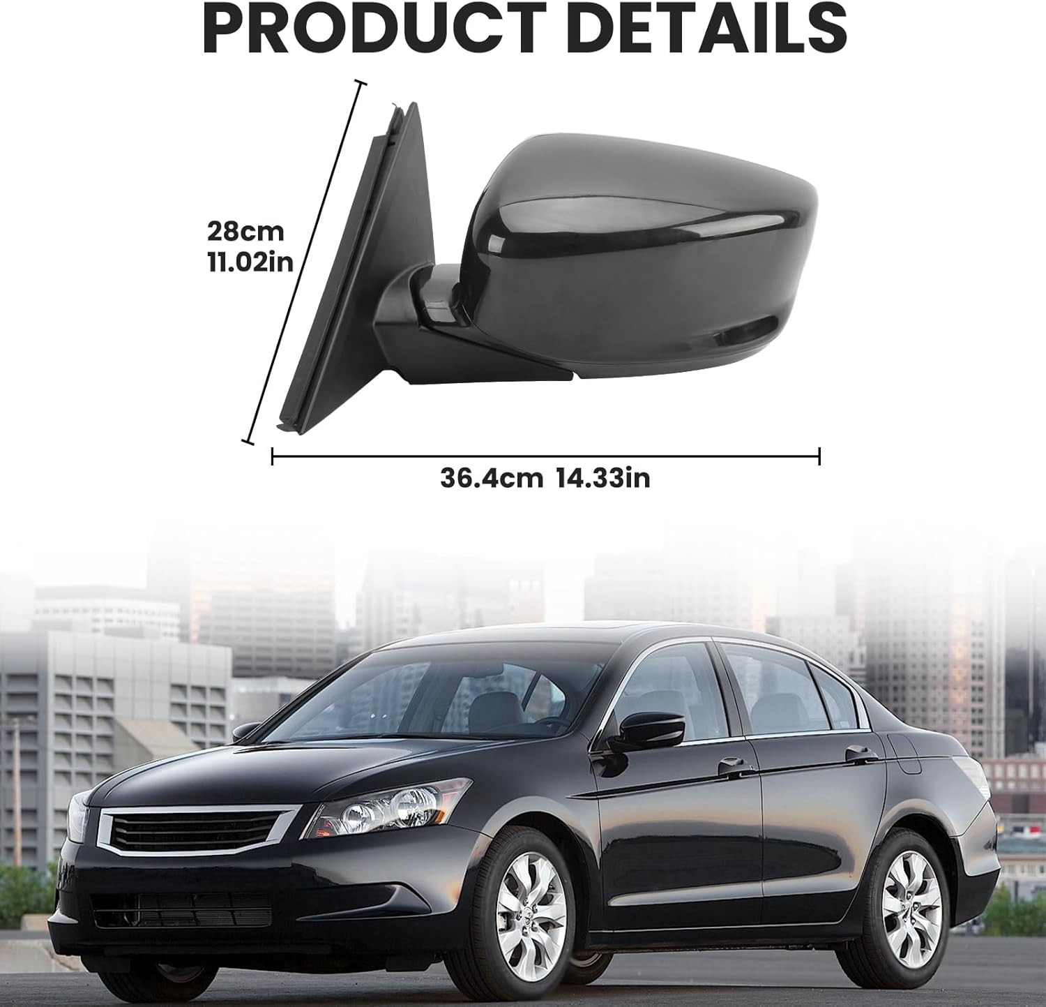 Left Driver Side Mirror Compatible with Honda Accord 2008 2009 2010 2011 2012 Power Manual Folding Heated Door Mirrors Paint to Match 5 Pins