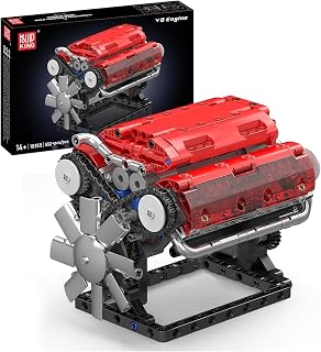 Mould King 10155 V8 Eight Cylinder Engine in-Line Gasoline Block Kit,Technology Clamping Blocks Kit Includes Engine and Battery Box Car V8 Engine Model (552 Parts+)