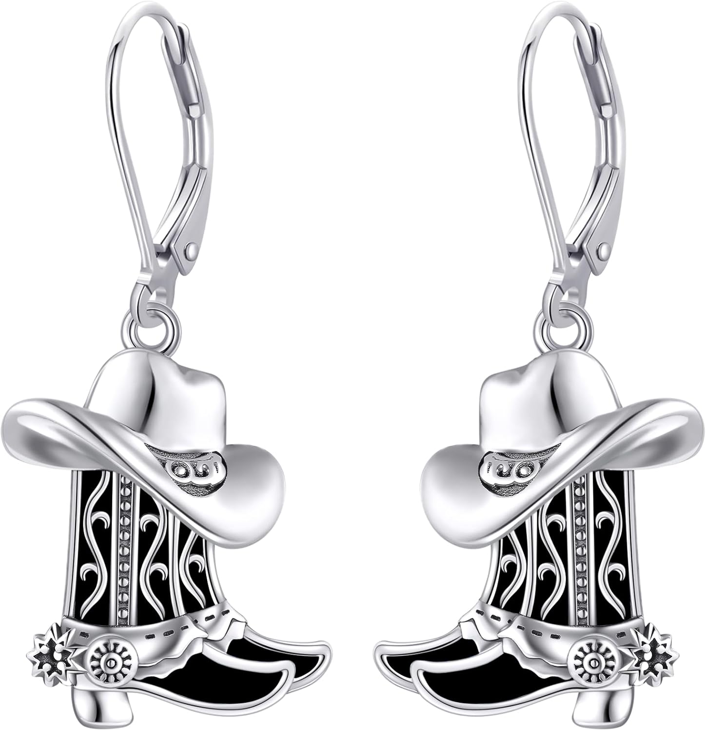 URONE Cowgirl Cowboy Earrings 925 Sterling Silver Revolver Gun/Boot Dangle Drop Earrings Western Country Earrings Jewelry for Women