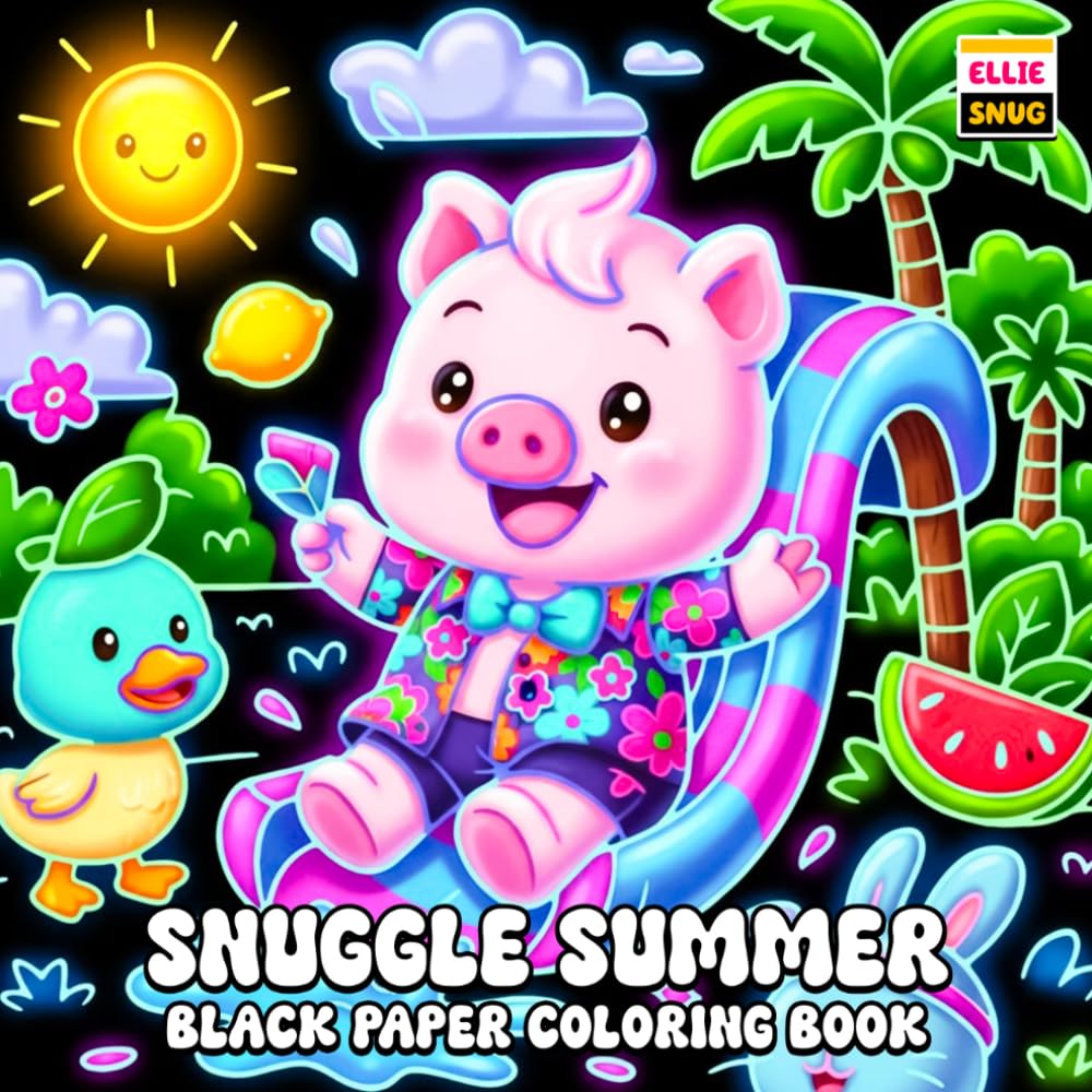Snuggle Summer Black Paper Coloring Book: Adorable Summer Moments with Dark Background Pages, Cozy Vibes, and Playful Animal Friends