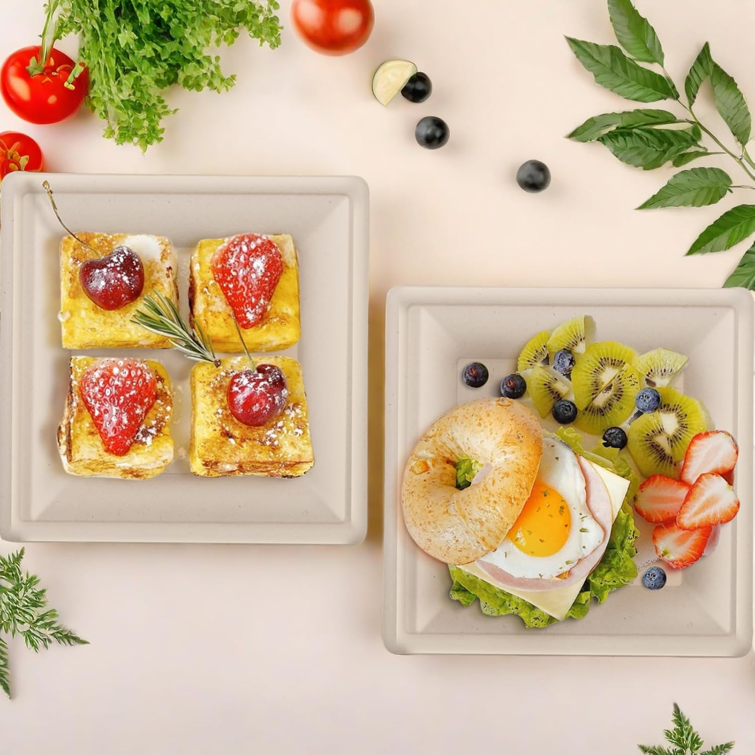 LIYH 200 Pack 6 Inch Compostable Sugarcane Square Small Paper Plates – Biodegradable Dessert & Cocktail Plates Disposable, Made of Sugar Cane Fibers Brown