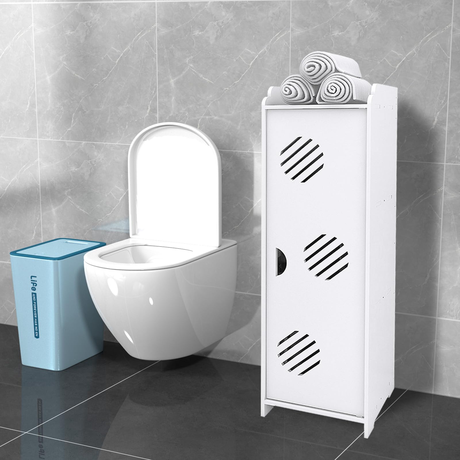 LANTUS Petit Meuble de Rangement pour Toilettes, Meuble de Salle de Bain Support Papier Toilette avec Placard et étagères réglables-24 * 20 * 75cm -Blanc