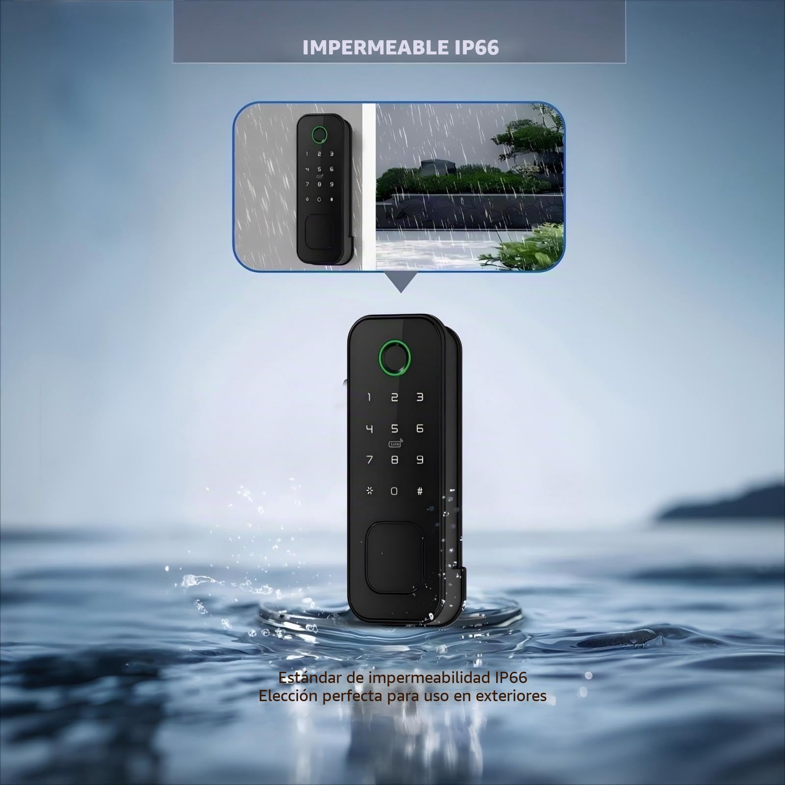 Cerradura Exterior IP66, Huella Doble y Tarjeta, Impermeable,Negro | Huella Digital de Doble Cara y Entrada de Tarjeta - Cerradura 5 en 1 para Portón/Verja de Jardín/Patio con WiFi