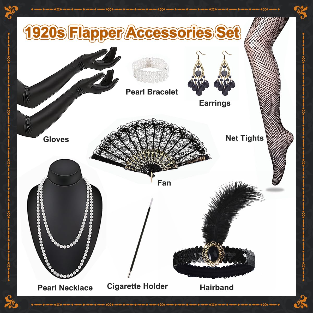 Vestido Años 20 Disfraz Años 20 Mujer, Vestido Charleston con Flecos y Lentejuelas,con Conjunto de accesorios Flapper de Los Años 20,para Carnaval, Halloween, Baile Fiesta