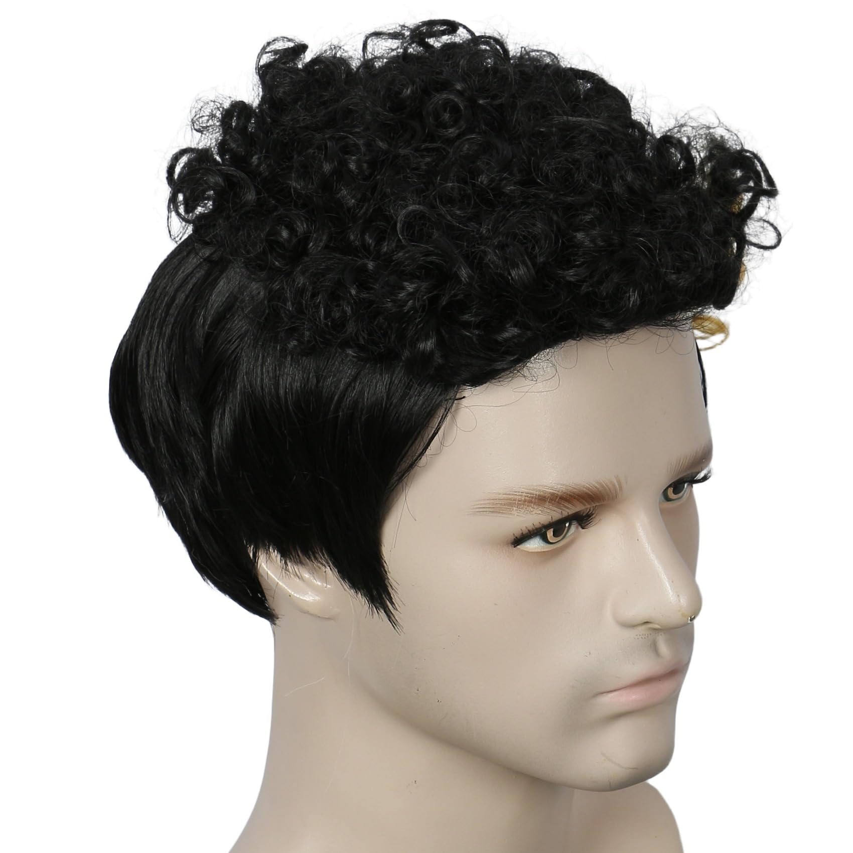 Linfairy Short 80's Costumes Men's Disco Dirt Bag Wig (Black Yellow) - Image 3