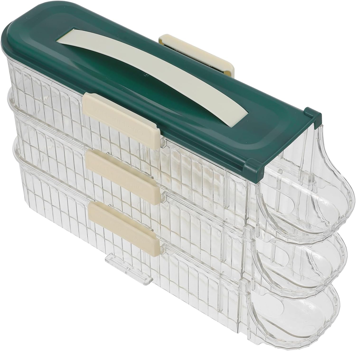 Automatic Rolling Egg Tray Stackable Plastic Egg Organizer for Refrigerator Holds Eggs Pet Material Space Saving Design with Side Door Sealing for Freshness Green