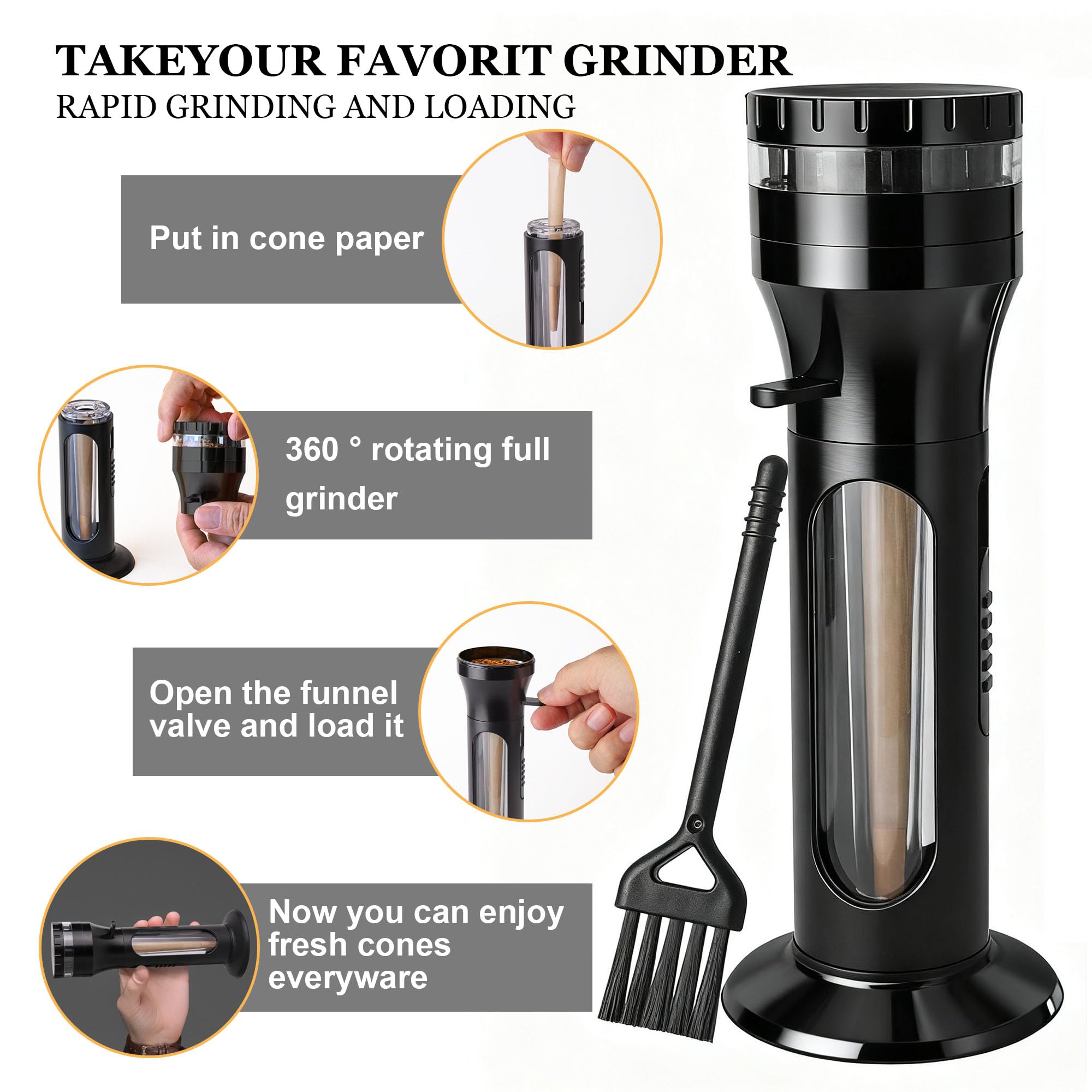 Mini Spice Grinder - 2-in-1 Roller & Cone Filler -4