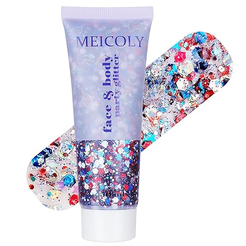 MEICOLY Red White and Blue Body Glitter,4th of July Patriotic