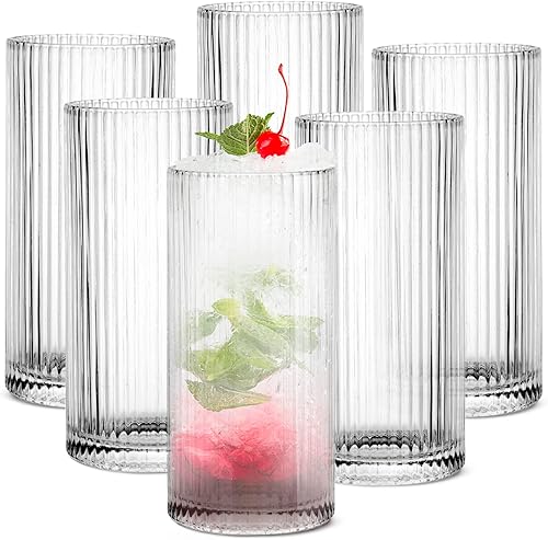 Cristalería acanalada, 2 piezas de cristalería ondulada transparente estilo origami, tazas de bebidas de cóctel acanaladas vintage, juego de bebidas