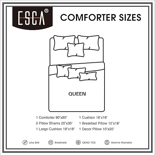 Miniatura 5 de ESCA Keeya - Juego de edredón bordado de flores moradas de 7 piezas, transpirable, para todas las estaciones, suave y ligero, tamaño Queen