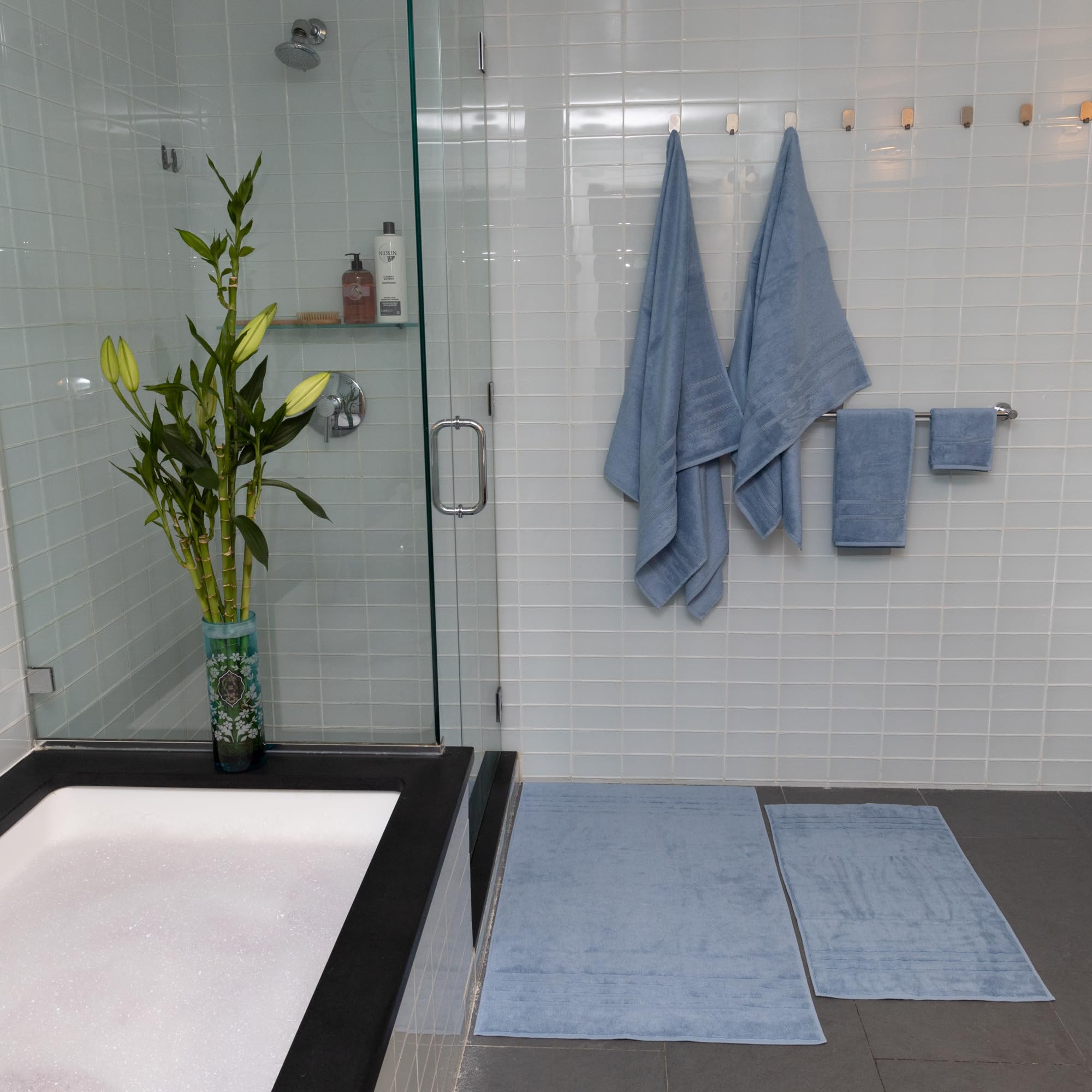 Mosobam Juego de 4 toallas de baño de lujo para hotel de 700 g/m², 35 x 70 pulgadas, color azul Allure, toallas turcas de gran tamaño, viscosa hecha de bambú, algodón turco