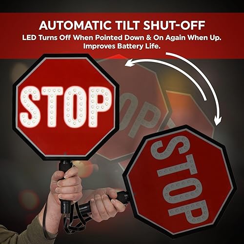 Miniatura 6 de SmartSign Paleta de Alto LED de 12 pulgadas, batería recargable y cargador, letrero de aluminio reflectante de mano de 2 lados con correa, modos de