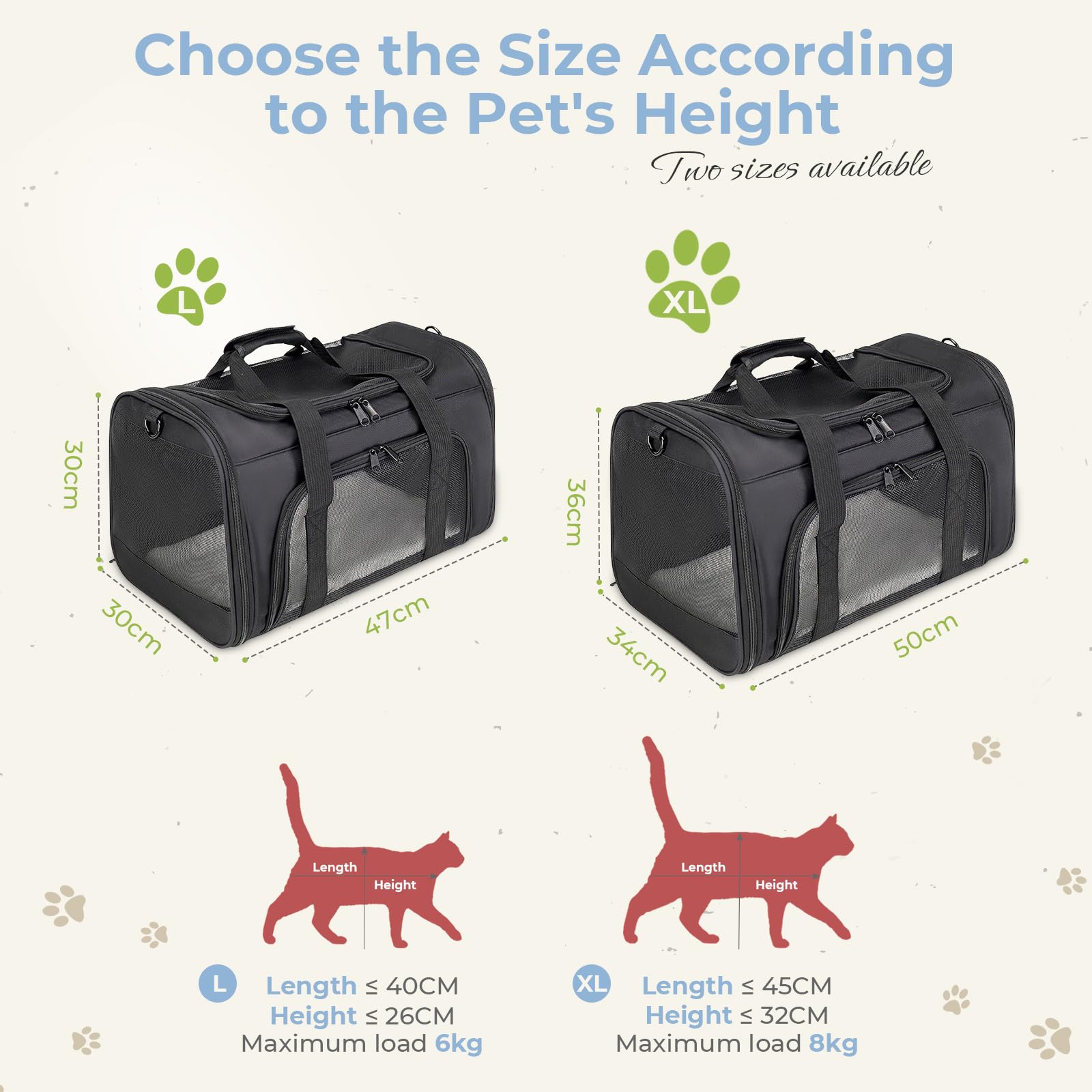 Borsa per gatti traspirante, pieghevole, adatta per gatti di piccole e medie dimensioni e cani sotto i 15 lb(6,8 kg), aperture multiple nella parte superiore (Nero, L)