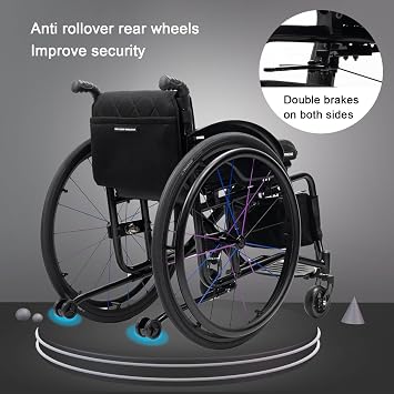 Adult Sports Leisure Wheelchair, Self-propelled Aluminum Alloy Portable Manual Wheelchair, Lightweight and Foldable with Double Brakes, High Speed with Rear Wheel Release Seat width 36cm/14.1in, Soft