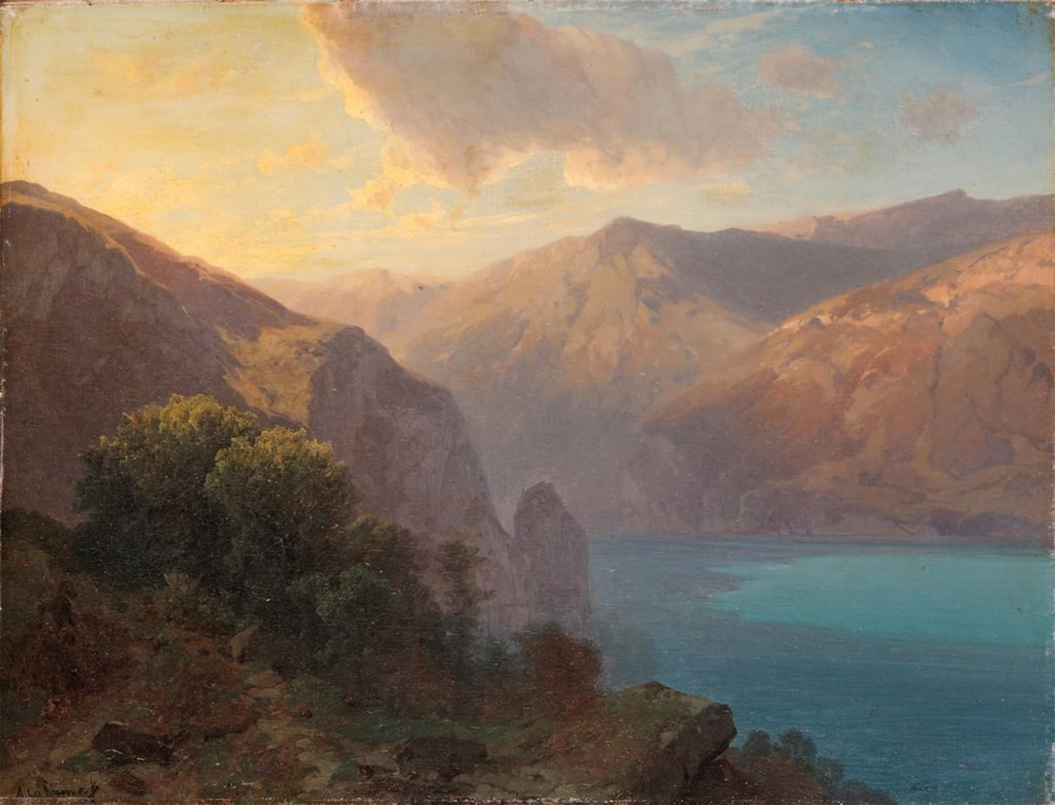 ARTXLXXBN Famous Prints Artwork Pictures Poster Painting Art Près De Seelisberg a View of Lac De Lucerne Seen by Alexandre Calame Artwork Landscape Pictures for Home Decor 60x90cm