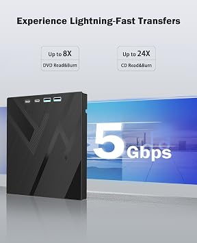 Wbacon 7 in 1 External DVD Drive External CD/DVD Drive for Laptop