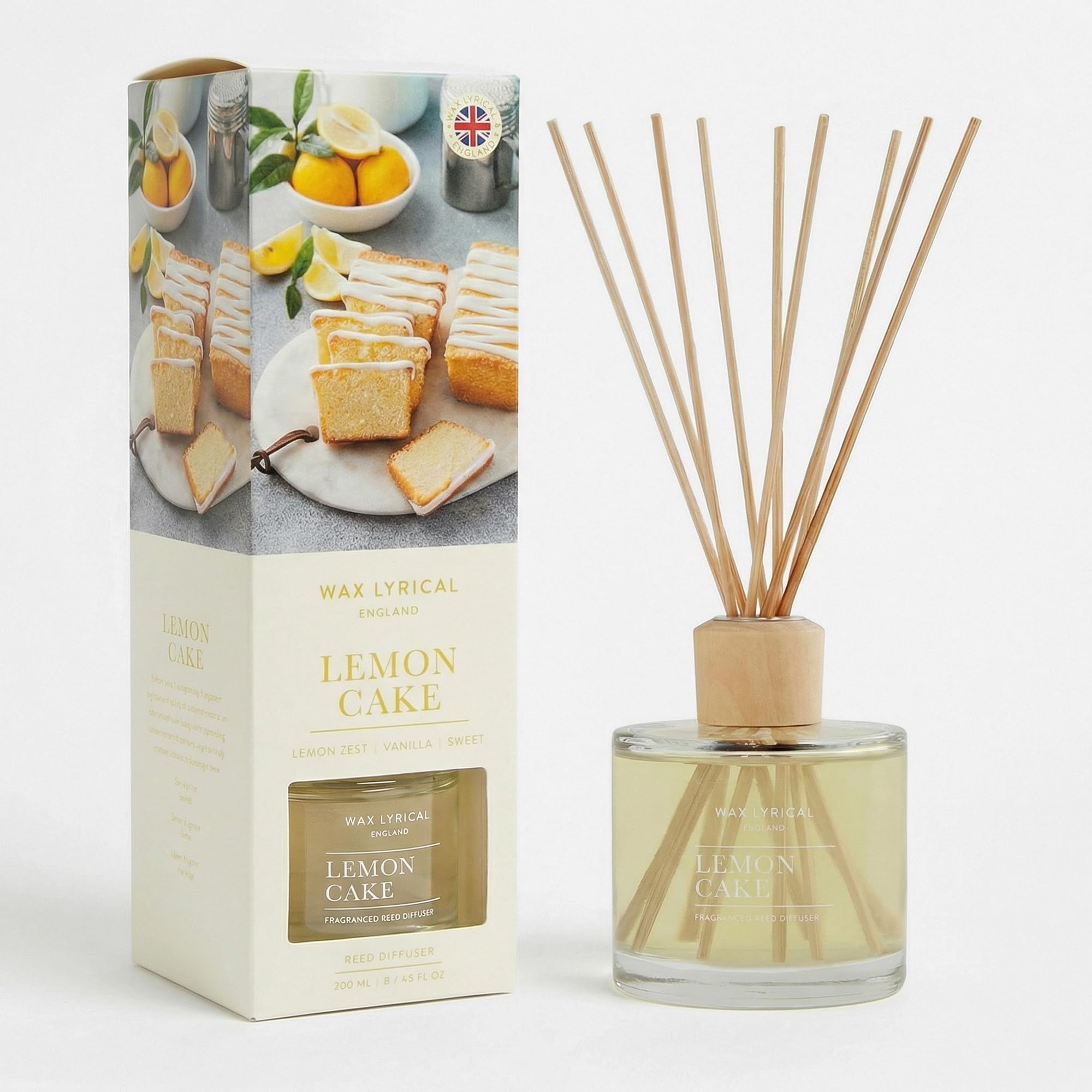 Wax Lyrical Clear Lemon Cake Scented Reed Diffuser 200Ml - Lemon Zest | Vanilla | Sweet