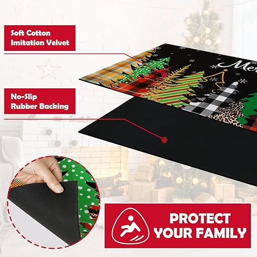 Miniatura 6 de Alfombra de corredor de Feliz Navidad, tapetes de invierno con respaldo de goma antideslizante, árbol de Navidad a cuadros de búfalo, tapete