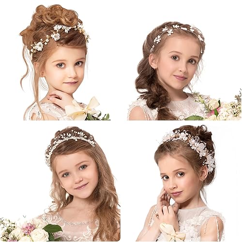 Miniatura 1 de 4 piezas de diadema de princesa para niña, diadema de cristal con perlas de vid, novia, dama de honor, diadema de flores y diamantes de imitación,