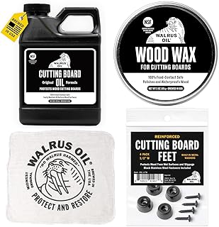 WALRUS OIL - Cutting Board Conditioner, Wood Wax, Cutting Board Feet, and Rag Set. For Cutting Boards, Butcher Blocks, Wooden Spoons, and Bowls. 100% Food-Contact Safe.
