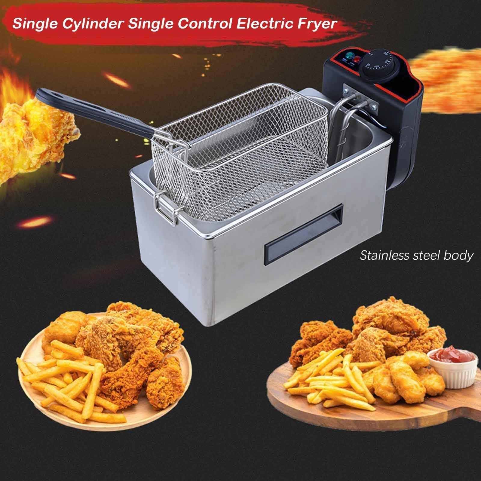 Friggitrice Elettrica ad Olio 3 Litri con Termostato，Domestico Friggitrice Elettrica da Banco，Acciaio Inox 2000W
