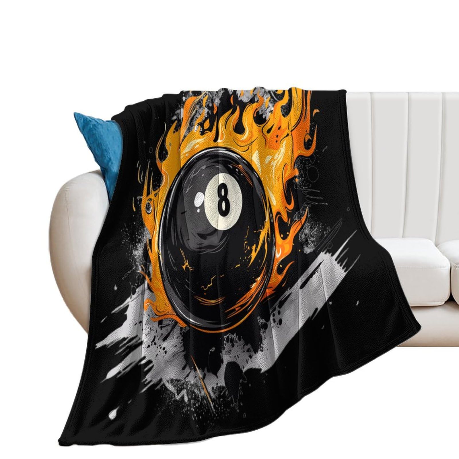 Graffiti 8 Ball Billiards with Flames Soft Flannel Blanket Throw Fashion Plush Blankets Lightweight Throws for Couch Bed 70