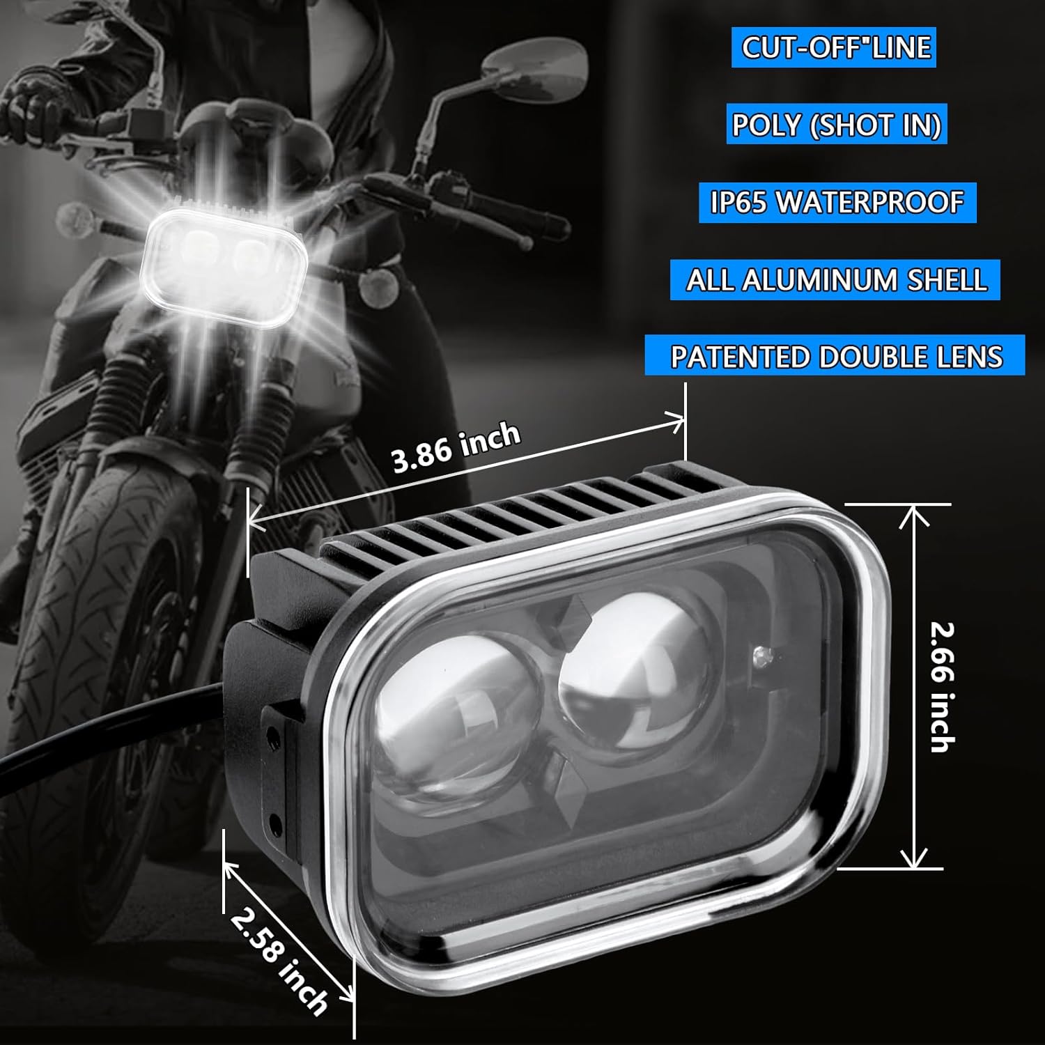 4 inch Universal Motorcycle Led Driving Lights, 45W, Running Lights LED Work Light Bar White Hi/Lo Beam Motorcycle Lights for ATV Truck E-Bike (1 Piece)