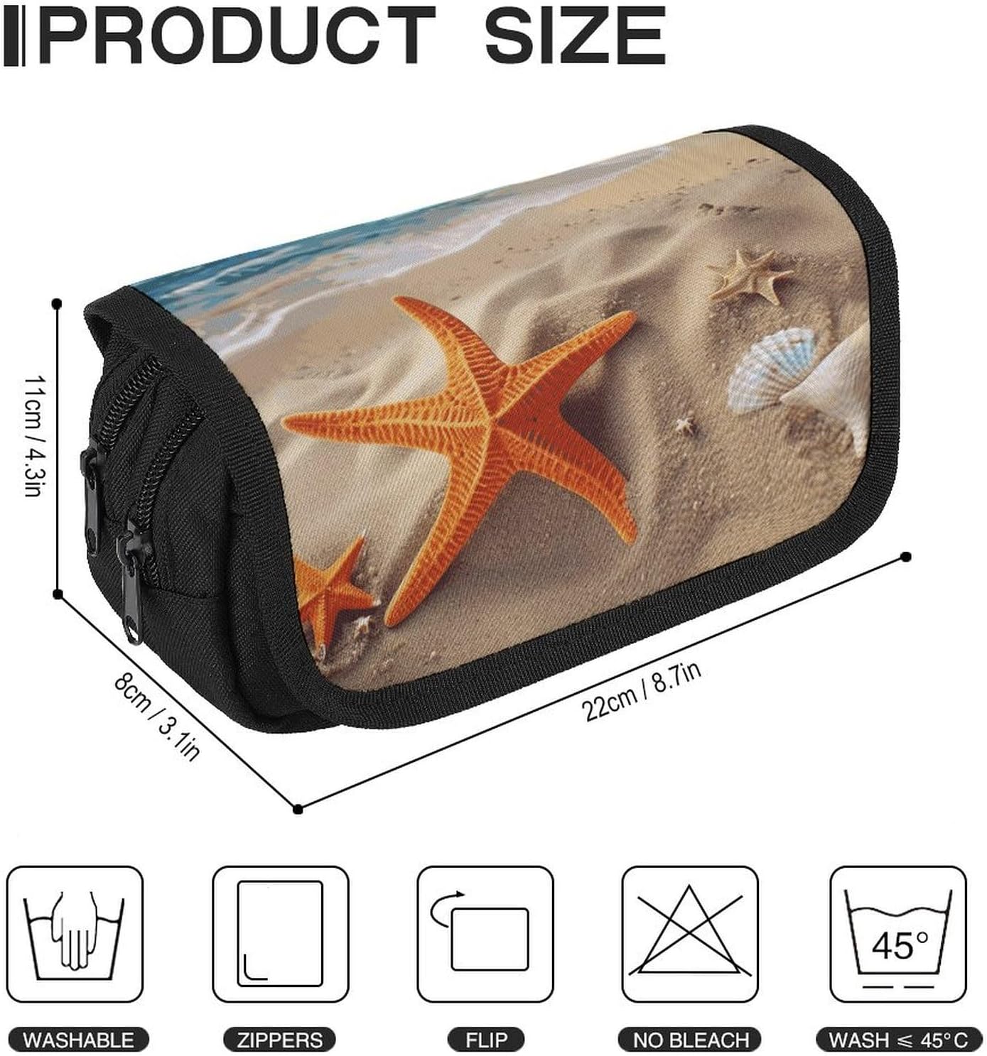 Pencil Pouch Sea Beach Starfish Pencil Case for Men Women Cosmetic Bag Aesthetic Pen Bag for Office Multifunctional Bag Marker Pen Case