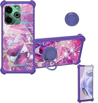 jioeuinly Case Compatible for Tecno Pova 6 Pro 5g Phone Case Cover [with Tempered Glass Screen Protector][Hard PC + Soft Silicone][Ring Support] [Colorful Reflect Light] IMDZ-ZS