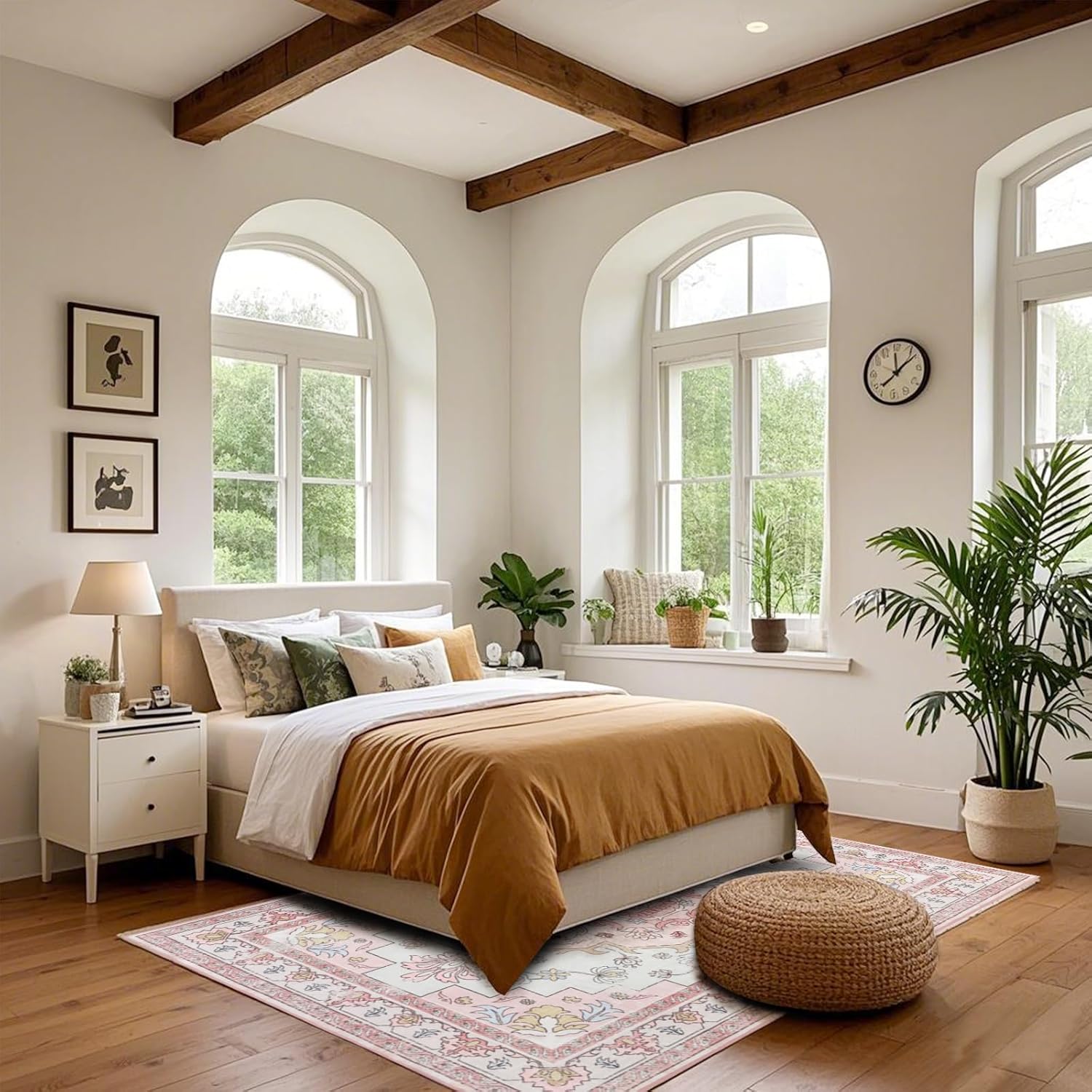 MOSISO 4x6 Area Rug for Living Room, Washable Area Rug, Non-Slip Vintage National Area Rugs, Low Pile Carpet, Faux Wool Rectangular Area Rugs Carpet for Living Room Bedroom Dining Room, Home, Pink - Image 7