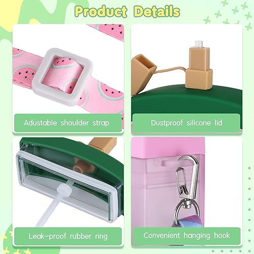 Miniatura 4 de DIMEGON 6 botellas de agua de plástico a prueba de fugas con correas ajustables, botellas creativas con pajitas para la escuela, campamento, viajes,