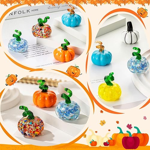 Vista 5 de 3 piezas de mini calabazas de vidrio soplado a mano, adorno de Halloween y Acción de Gracias, cosecha de otoño y figuras coleccionables