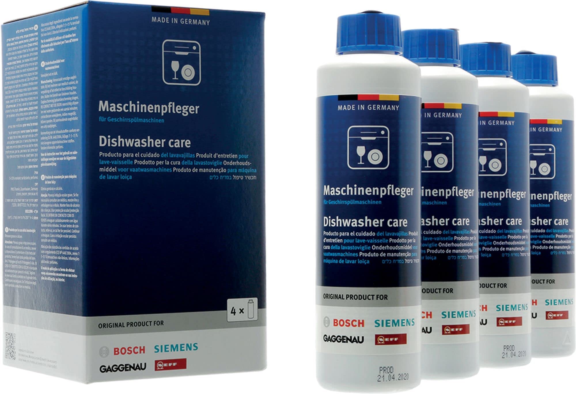 Limpiador desengrasante rápido para la limpieza del lavavajillas 4 x 250 ml compatible para Bosch Siemens Neff Gaggenau 00311996 ex 00311994 00311997 00311566
