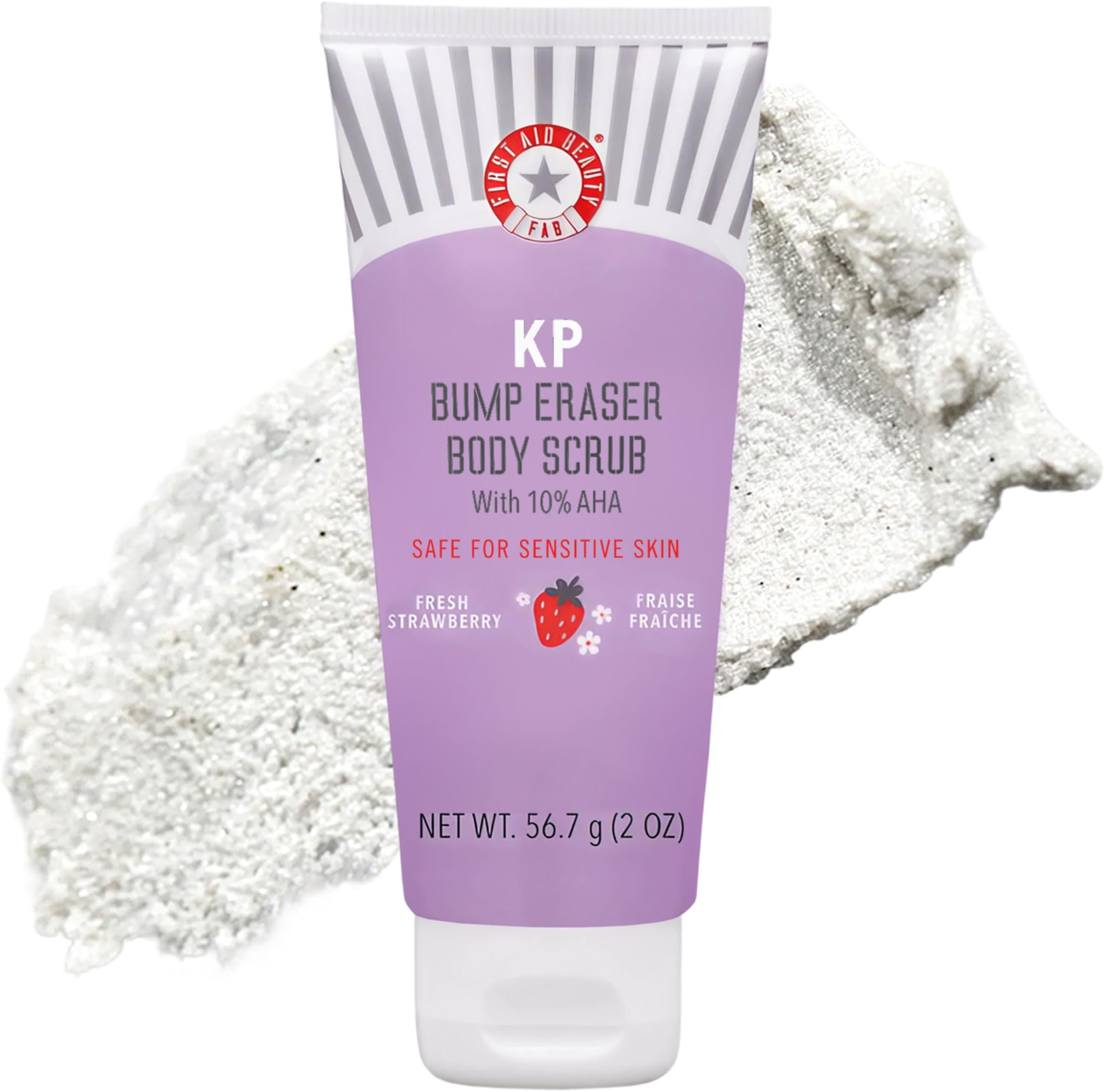 First Aid Beauty - KP Bump Eraser Body Scrub with 10% AHA, Keratosis Pilaris Exfoliator with Glycolic and Lactic acids, Helps Reduce Chicken Skin Bumps, Safe for Sensitive Skin, Strawberry Scent, 2 oz