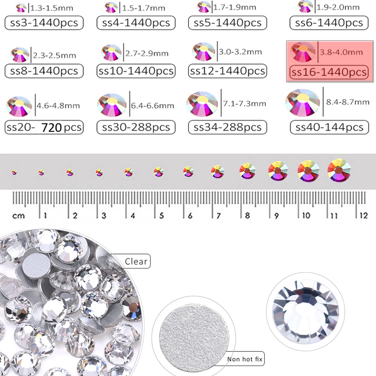 Dowarm Lot De 1 440 Strass SS6 à Dos Plat, Petits Strass En Cristal à Dos