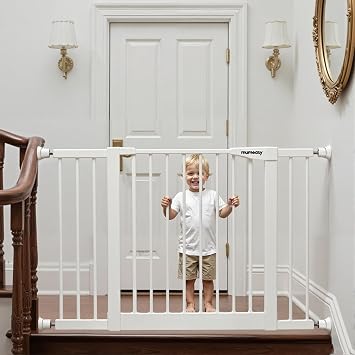 Mumeasy 4 Pack Baby Gate Wall Protector Extender Pressure Mounted Safety Gate Extension Kit 0.78-3.96 in, Protects Walls & Doorways from Pet & Dog Gates, Works on Stairs & Door, White