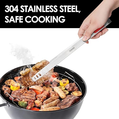 Miniatura 10 de Gutsdoor Pinzas de cocina de acero inoxidable para cocinar pinzas con puntas dentadas de precisión, pinzas médicas (rectas de 12 pulgadas)