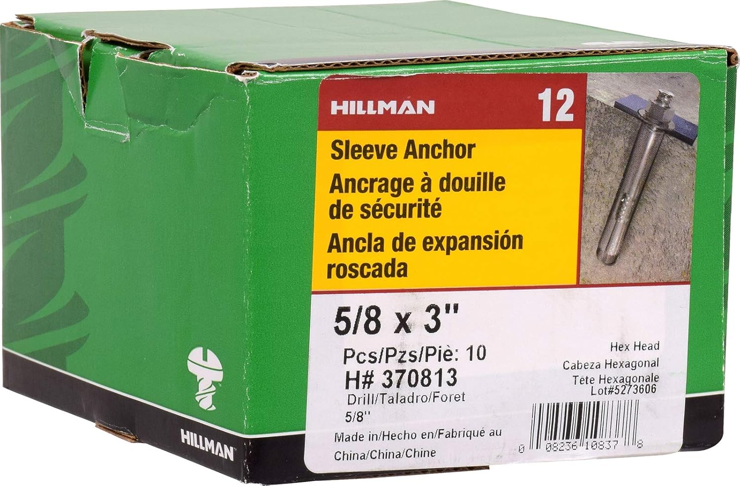The Hillman Group 370813 Hex Head Sleeve Anchor, 5/8 X 3-Inch, 10-Pack