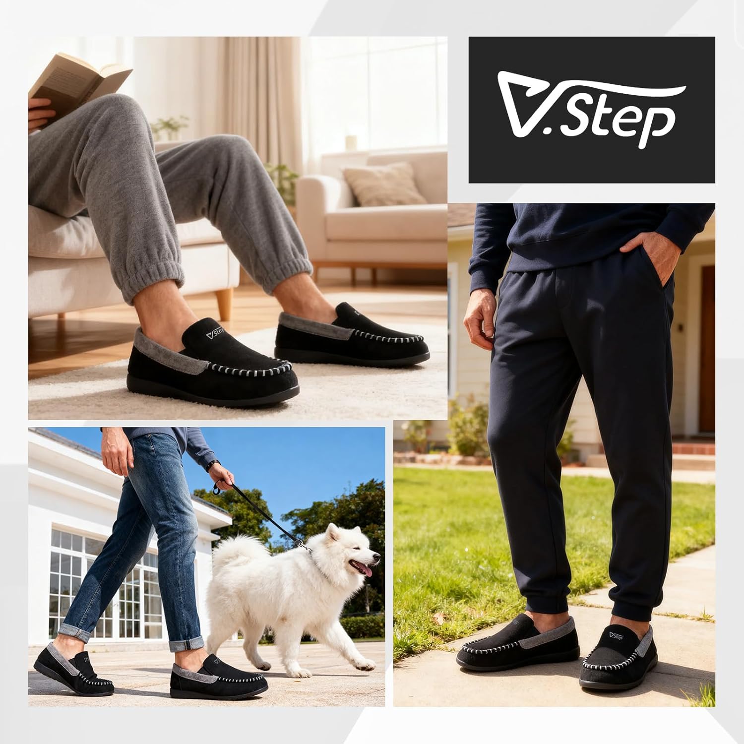V.Step Orthopedic Arch Support Moccasin Loafer Slippers for Men, Orthotic Support for Plantar Fasciitis, Full Coverage Indoor Outdoor House Slippers for Bedroom Living Room - Image 2
