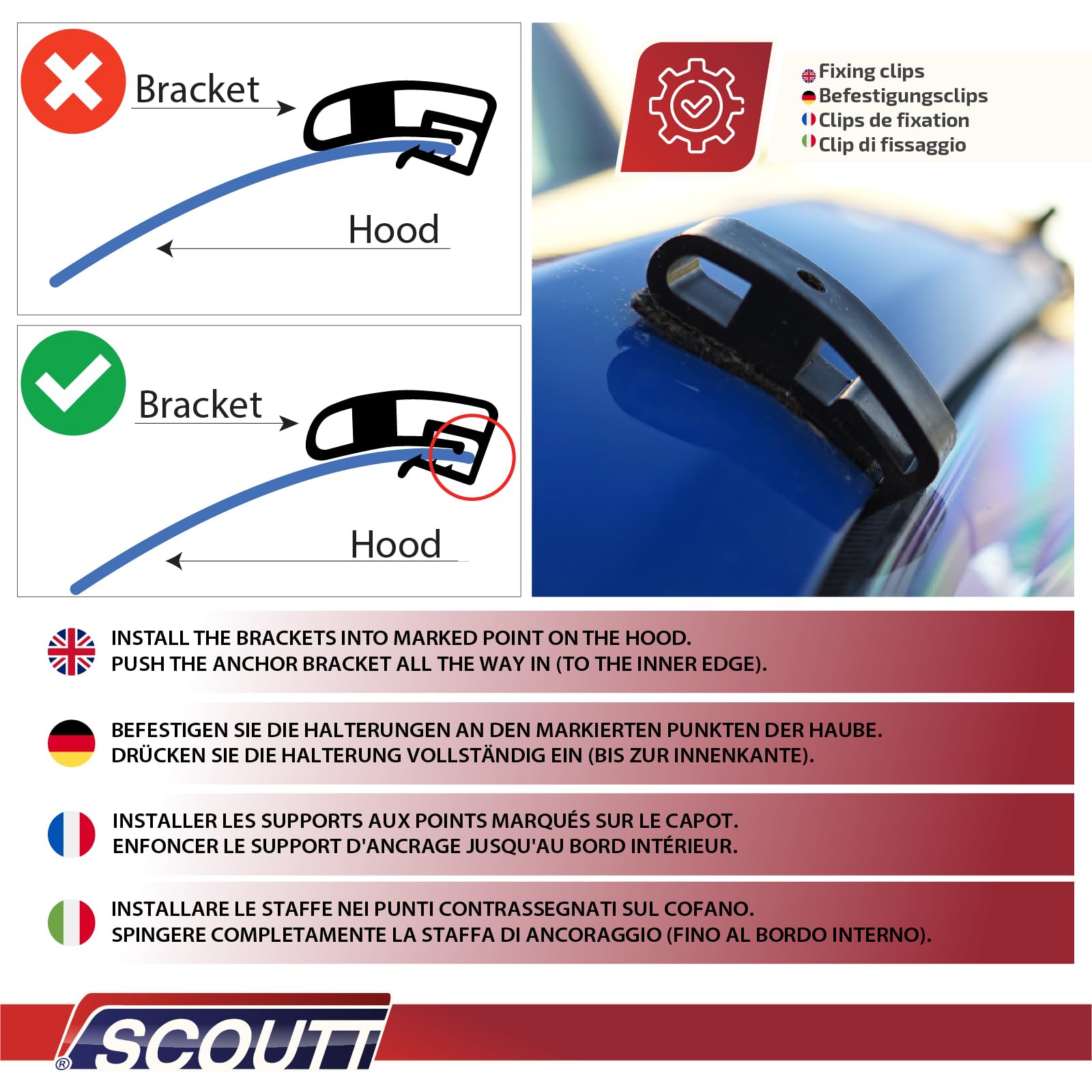 SCOUTT Bra de Capot Déflecteur de Protection pour Fiat Panda 3 2012-2024, Aérodynamique, Assemblage Facile, Aucun Perçage Requis